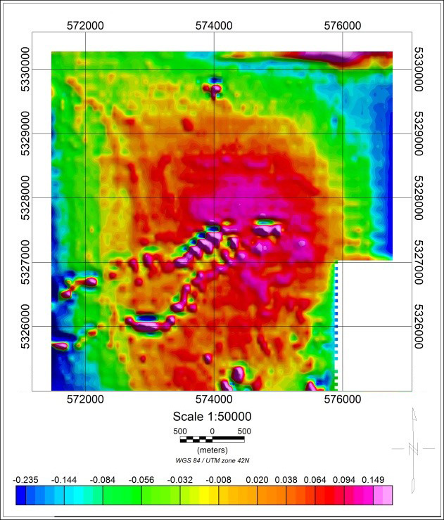 Вертикальный градиент магнитного поля Геоскан 401 Геофизика (масштаб съемки 1:10 000, 2017г)